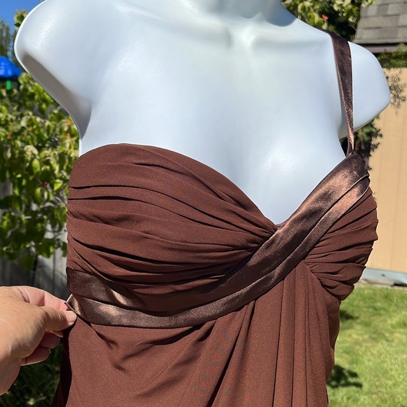 NWOT Bella by VENUS Maxi Gown- brown  chiffon one shoulder Sz 12- Gorgeous - Picture 2 of 11